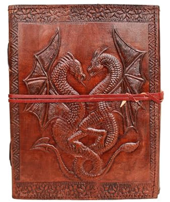 A5 cm double dragon Leather Blank Book grimoire leather journal book of shadows spell book leather diary journal notebook sketchbook gift for artists