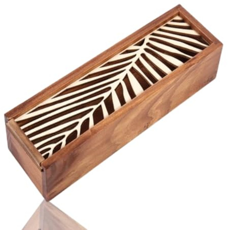 HERCHR Plumier Rectangulaire, plumier en bois,petite boite en bois,Boîte à Crayons en Boiss avec Couvercle Coulissant Boite de Rangement pour le Bureau, Boîtes de Rangement en Boiss 19,2 x 5,5 x4cm