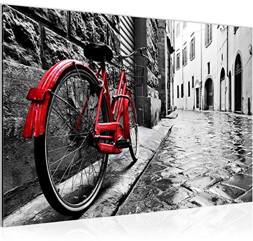 Runa Art Bild Fahrrad Modern Wandbilder Wohnzimmer Schlafzimmer 1 Teilig - Made In Germany - Retro Grau Rot Flur 004715a