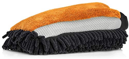 Nuke Guys - 3in1 Mikrofaser Waschhandschuh für die sanfte Autowäsche; Chenille - Insektenmesh - Microfaser (orange)