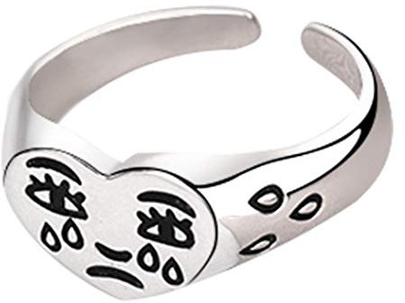 Ushiny Vintage Ring mit weinendem Gesicht in Herzform, Silber, trauriges Gesicht, offen, verstellbar, Schmuck für Frauen und Mädchen (weinendes Gesicht)
