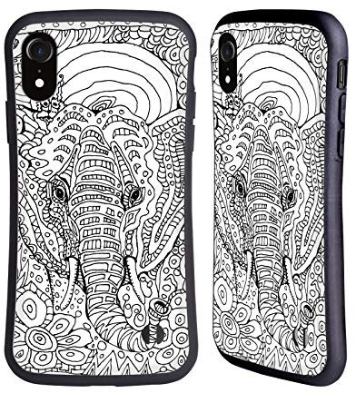 Head Case Designs Offizielle Mad Dog Art Gallery Elefanten reiten Schwarz und Weiss Doodle Hybride Handyhülle Hülle Huelle kompatibel mit Apple iPhone XR