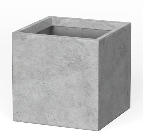 Kante Fioriera quadrata in cemento da 25,4 cm, per esterni, interni, casa, patio, giardino, grande vaso con foro di drenaggio e tappo in gomma, cemento naturale