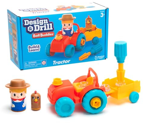 Learning Resources Design & Drill Schrauberkumpel Traktor, Bauernhof-Spielzeug, Traktor-Spielset mit Landwirt-Figur, Schraubspielzeug zum Auseinandernehmen, 3+