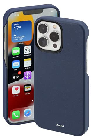 Hama Hülle für Apple iPhone 13 Pro kompatibel mit MagSafe (Magnetische Hülle für induktives Laden, Handyhülle schützt vor Stößen, Kratzern und Schmutz, Elegantes Case aus Kunstleder) blau