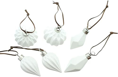 FRANK FLECHTWAREN Hänger Ornament, im 6er Set weißes Porzellan, edler Baumschmuck, Ausgefallen, vielseitig anwendbar