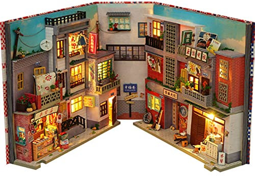 ZQWE 3D Holz Buchständer Puzzle DIY Puppenhaus Holz Buchstützen Buch Nook Modell Bauset mit LED Licht für Jugendliche und Erwachsene zum Bauen Kreativität Geschenk für Geburtstage Halloween