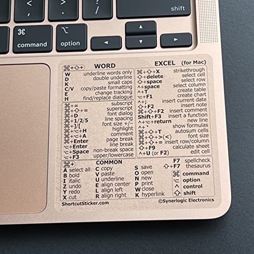 SYNERLOGIC (10 pcs) Word/Excel (for Mac) Keyboard Shortcuts Stickers | No-Residue Laminated Vinyl Cheatsheet MacBook Keyboard Stickers 83 x 83 mm (Clear/Black, 10 pcs)
