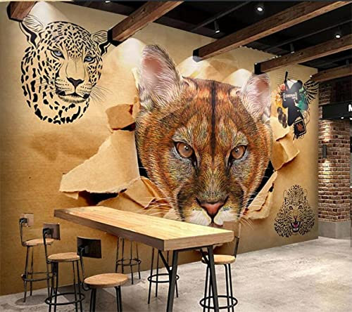 YABAOST Waterproof Pvc Fototapete Xxl 300X200Cm Selbstklebend 3D Wandbilder Retro Tier Leopard 3D Fototapeten – Wandbild Dekoration Foto-Tapete Wandtapete Fotoposter Wanddeko