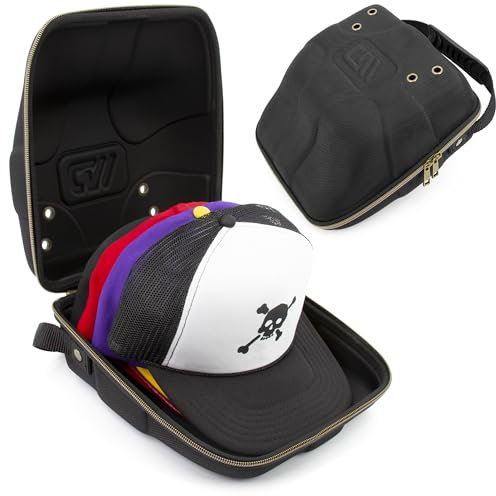 CASEMATIX Hut-Reiseetui für bis zu 3 Baseballkappen mit bruchfester Hartschale außen, Metall-Reisekarabiner und bequemem Griff – tragbarer Hut-Etui-Träger für Reisen und Hüte