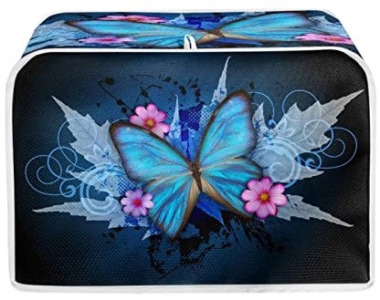 Xoenoiee Blau Schmetterling Toaster Abdeckung 2 Scheiben Kleingeräte Abdeckungen Toaster Tasche Staubschutz mit Top Griff Trendy Toaster Ofenabdeckung Waschbar,Blumen Blatt Muster,M
