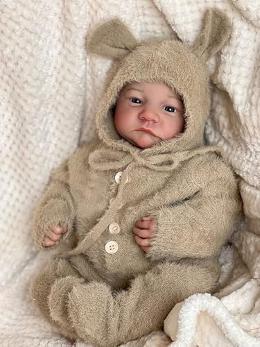 Anano Reborn Puppen Junge 19 Zoll 48 cm Realistische Neugeborene Babypuppen, die echt aussehen Babypuppen Neugeborene Lebensgröße Frühchen Weicher Körper Reborn Puppen Augen Offen Sieht aus wie ein