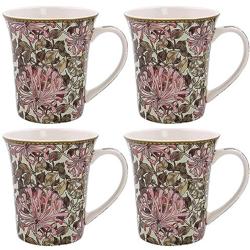 Lesser & Pavey Juego de 4 tazas de café de diseño británico | Tazas de café de cerámica para el hogar o el trabajo | Tazas grandes para bebidas calientes | Tazas de té y café de madreselva - William