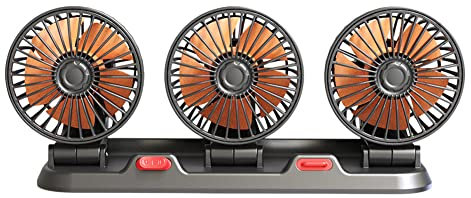 Demiawaking 12V 24V Auto Ventilator, leise 360 Grad Rotation USB 2-Gang Geschwindigkeit Auto Lüfter Kühler mit 3 Kopf, für Auto SUV LKW (24V)