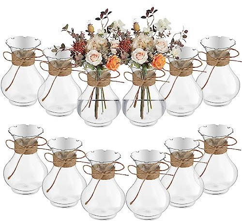 Bokon 12 Stück kleine Vasen für Tafelaufsätze, Kunststoff, Mini-Hyazinthe, Avocado, wachsende Knospenvase, Bulk, niedliche kleine Blumenzwiebel-Pflanzenbehälter für Hochzeit, Wohnzimmer,
