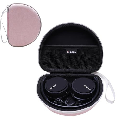 LTGEM Case Compatible with Sony MDR-ZX110 / MDRZX110AP / MDRZX110NC / MDR-ZX310AP ZX Series Wired On-Ear Headphones, Black+Pink(Case Only)