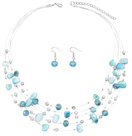 TOFBS Conjuntos de Joyas de Conchas de Cristal de Collar y Pendientes Boda Fiesta Cumpleaños Día de San Valentín Regalos