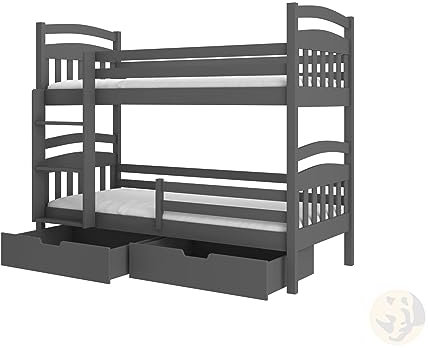 LENART FRIDERIK-EU - Kinderbett mit Schubladen und Matratze, Etagenbett für 2 Personen, (200 x 90 cm, Grau) Doppelkinderbett, Bett mit Matratze und Lattenrost, Kinderbett mit Rausfallschutz