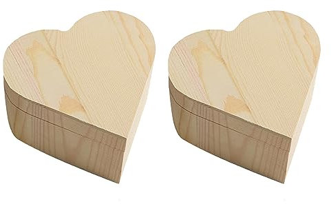 duoyif Holzkiste Mit Deckel13x13x7cm Herzbox Holz Schatulle Herzform Unlackiert Holzschachtel Kleine Schatztruhe Holz Geschenkbox Holzkiste für DIY Bemalen Hochzeit Weihnachten 2Pcs