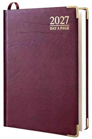 2024 A4 A5 A6 Tag pro Seite Gepolstertes Hardcover Schreibtisch-Tagebuch mit Metallecken (A5, rot)