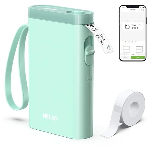 Nelko Etikettendrucker, Bluetooth P21 Selbstklebendes Etikettiergerät Tragbarer beschriftungsgerät selbstklebend Labeldrucker, Kabelloser, Mini Label Printer mit iOS Android,Für Zuhause, Büro, Grün