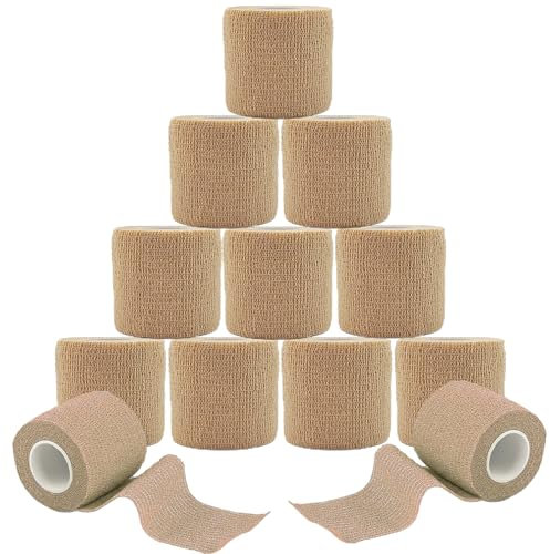 ANAMPION Selbsthaftende Bandage 12Rollen, 5cm x 4.5m Non-Woven Haftbandage Selbstklebend für Mensch und Tier, Flexibel Selbstklebender Verband für Sprunggelenke Schwellung, Sport, Haustiere (Farbe)