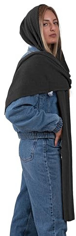 Schal mit Kapuze für Damen oder Mädchen – gestrickte Wolle – Ohrenschützer, Halswärmer und Kopfbedeckung – Made in Italy, Schwarz , Einheitsgröße