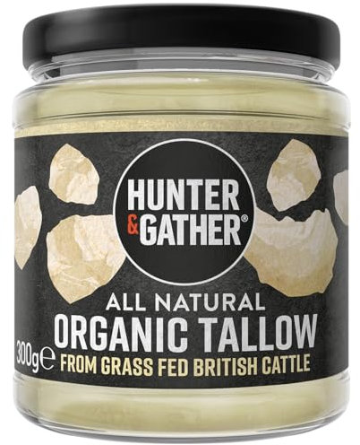 Hunter & Gather Organic Beef Tallow from Grass Fed British Cows 300g | Gluten Free, Seed Oil Free | Keto, Low Carb, Paleo I Ancestrally Inspired Nutrition I Simply 1 Ingredient I Glass Jar