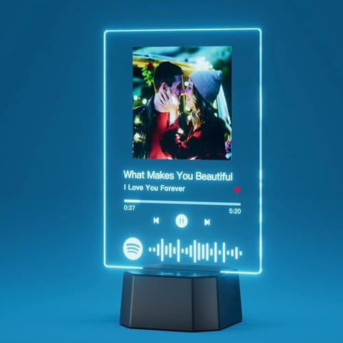 iDIY plaque spotify personnalisé avec photo Bluetooth LED - Cadre photo Spotify personnalisé Cadeaux pour les anniversaires et la Saint-Valentin Noël