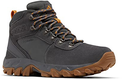 Columbia Newton Ridge Plus II - Scarponcini da trekking impermeabili in pelle scamosciata, Grigio scuro/Ambra Oro, 40.5 EU