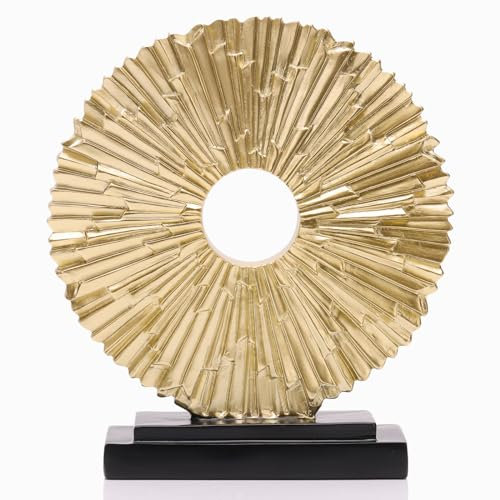 Gold Home Decor Sculpture, Unique Round line Statue, Modern Home Decor, Decorative Panel Statue Gold Decoration for Living Room TV Stand, Office, Bedroom, Dining Table Centerpiece.