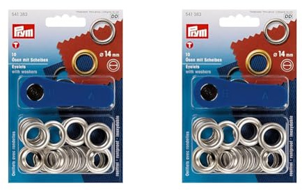 Prym PRYM_541383 Ösen mit Scheiben, Messing, Silber, 14 mm (Packung mit 2)