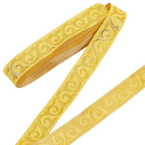 NBEADS 7m Jacquardband, Etwa 2cm Breites Polyesterband Im Ethno-Stil Flaches Band Für Kleidungsaccessoires Mit Wolkenmuster Zur Verzierung von Kleidung, Gold