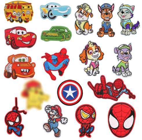 Bügelflicken Kinder, Aufbügelflicken Kinder, 18 Stück Patches Aufnäher, Bügelaufkleber Kleidung, Patches zum Aufbügeln