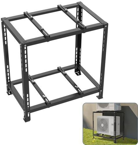 Flamorrow Soporte de suelo dividido de doble nivel, soporte de soporte de aire acondicionado resistente para sistema de bomba de calor de aire acondicionado mini split de 9,000 a 18,000 BTU, soporte