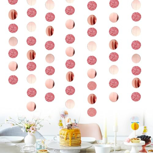 10m/32.8ft Papier Girlande Glitzer Runde Kreis Banner Girlanden Runde Girlande Deko, Runden Girlande Hängende Party Decoration Garland Glitzer Deko, Papier Girlande Glitzer Rosegold Partydeko