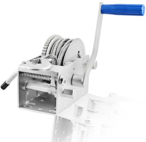 Husar Winch Cabrestante Manual de 4500 lbs | 2040 kg Con Cable de Acero De 7,5 metros, Fabricado En Acero Inoxidable, Freno de Trinquete, De Simple Efecto, Para Barcos, Remolques, Industria