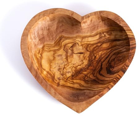 Darido Plato de Aperitivo de Madera de Olivo, Forma de corazón 20cm, Diseño Romántico Vintage, Bandejas Hechas a Mano, Platos para Fiesta, Platos para Servir Tapas, Vajilla Decorativa