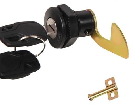 Motorcycle Key Lock Box Cylinder 25mm/0.98inch Bent Hook, Scooter Storage Trunk Lock Replacement Aluminum Plastic Motorcycle Trunk Latch Locks Cylinder with Key, Bonus Locks Plate