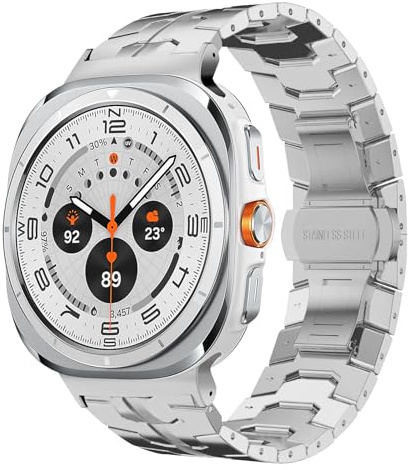 HinZann Armband für Samsung Galaxy Watch Ultra 2 2026 / Ultra 2024/2025 | (Silber), Metall Edelstahl Ersatzarmband mit Faltschließe, Damen Herren, Quick Fit, Business, Casual, Geschenk