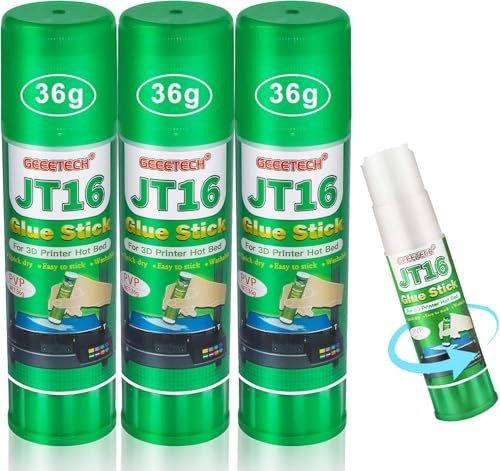 GEEETECH 3D Drucker Klebestift, 3d Drucker Kleber 3er Pack (JT16), Perfekte 3D Drucker Haftung der First Layer, Wasserlösliche Formel, Kleber für 3D Druck Kompatibel mit PLA, ABS, PETG Filament
