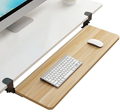SFNIOKFG Schreibtischverlängerung und ausziehbare Tastaturablage unter dem Schreibtisch, mit Zwei C-Klemmen zur einfachen Befestigung ohne Schrauben/A-Walnuss/52 x 25 cm