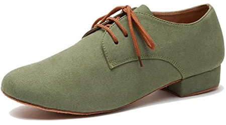 MINITOO Mens Dance Shoes Block Standard Heel Synthetic Leather Ballroom Dancing Shoes L273 Green UK 9.5