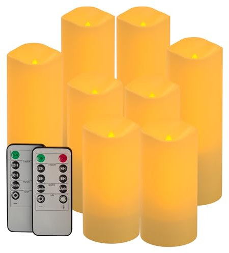 SOAIY 8Pcs Bougies LED à Piles avec Télécommande et Fonction Minuterie pour Décoration Noël Halloween (10.6cm, 12.6cm, 15.6cm, 17.6cm)