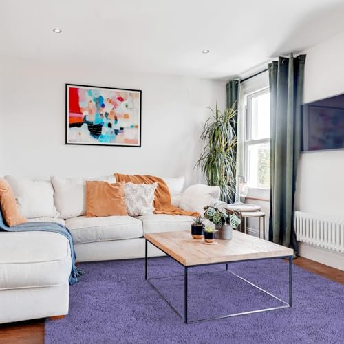 FVVRAX Flauschiger Hochflor Teppich 140x200 cm Grau lila | Extra weicher Shaggy Teppich rutschfest für Wohnzimmer Schlafzimmer | Kuscheliger Bodenteppich für Kinder Haustiere