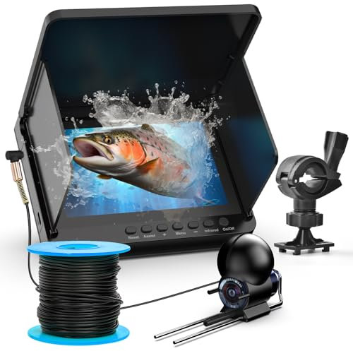 Fish Finder Underwater Fishing Camera, Infrared Night Vision, Wide Angle, IP65 Waterproof, with 5 Inch IPS Display, for Ice, River and Boat