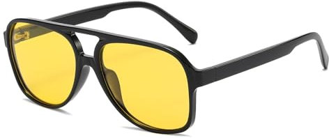 JCTAIFOO Polarisierte Sonnenbrille für Herren Damen, Vintage Runde große Rahmen, Retro UV400 Quadratische Brillen(Schwarz/Gelb)