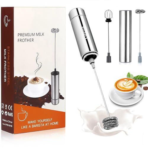 Milk Frother Electric with Single&Triple Spring and Whisk and One Storage Tube, Battery Powered Milk Frother Handheld Whisk for Latte, Cappuccino, Hot Chocolate