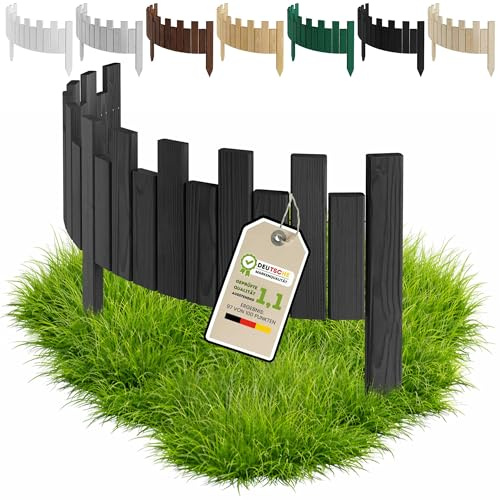 Floranica Rasenkante Holz Beeteinfassung 100 x 40 cm Zackenform Anthrazit | Flexibler Rollborder aus Kiefernholz für Beet, Rasen und Wege in Staketenzaun-Optik – chromfrei imprägniert, ohne Grünstich