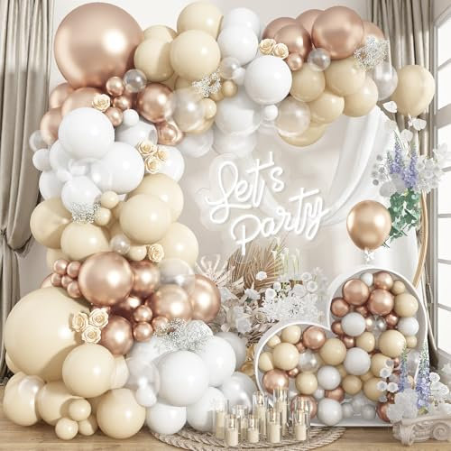 Froova Beige Champagne Gold Balloons Garland Arch Kit, 102PCS White Sand Metallic Champagne Gold Nude Neutral Cream Balloons for Wedding Baby Bridal Shower Boho Birthday Anniversary Party Decorations